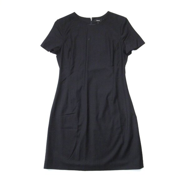 NWT Theory Jatinn in Deep Navy Continous Stretch Wool Short Sleeve Dress 6 - Picture 1 of 3